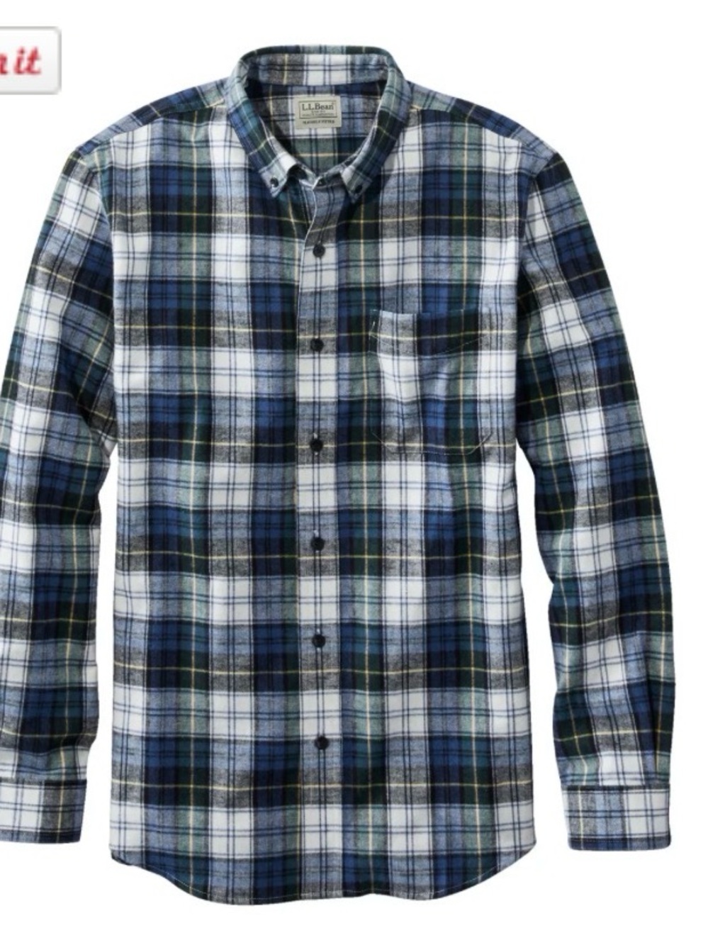 L.L. Bean Men's Vintage Tartan Blue & White Plaid Button-Down Shirt
